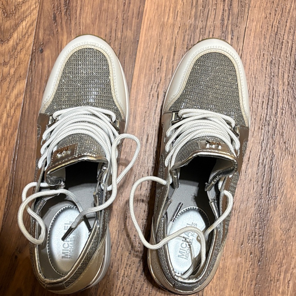 Michael Kors White and Silver Lace-Up Wedges Sneakers (Trainers) - Picture 3 of 8